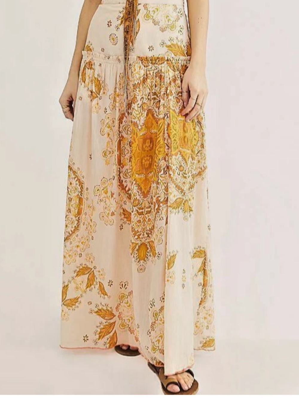 Free People Cream Maxi Skirt with Mustard Paisley Print